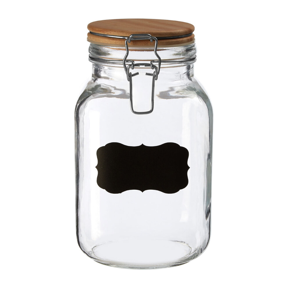 Premier Housewares Medium Glass Storage Jar With Pine Wood Lid Transparent Jars For Kitchen Storage Coffee Tea Sugar Chalkboard On Front Black