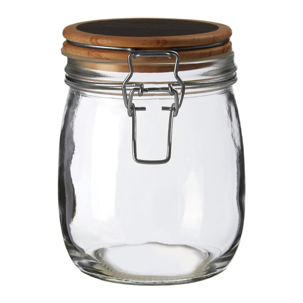 Premier Housewares Small Glass Storage Jar With Pine Wood Lid Transparent Jars For Kitchen Storage Coffee Tea Sugar Chalkboard On Top Black