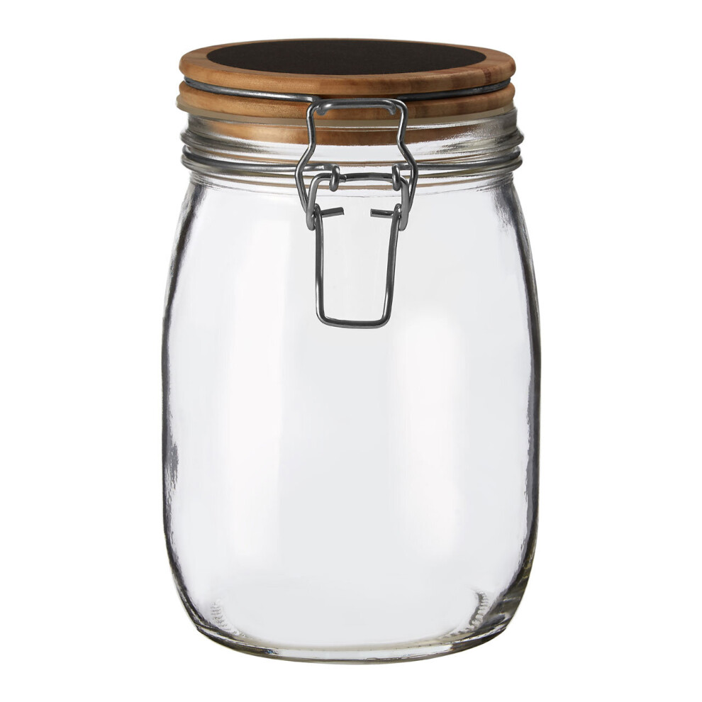 Premier Housewares Medium Glass Storage Jar With Pine Wood Lid Transparent Jars For Kitchen Storage Coffee Tea Sugar