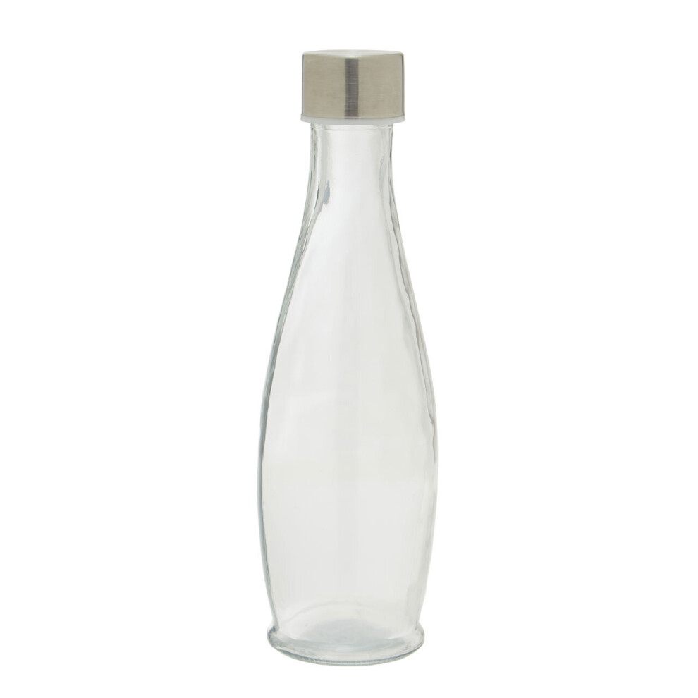 Premier Housewares Clear Glass Bottle with Brushed Finish Metal Lid 0.55 Litre Glass Milk / Juices / Drinks Drinking Bottle Scratch Proof