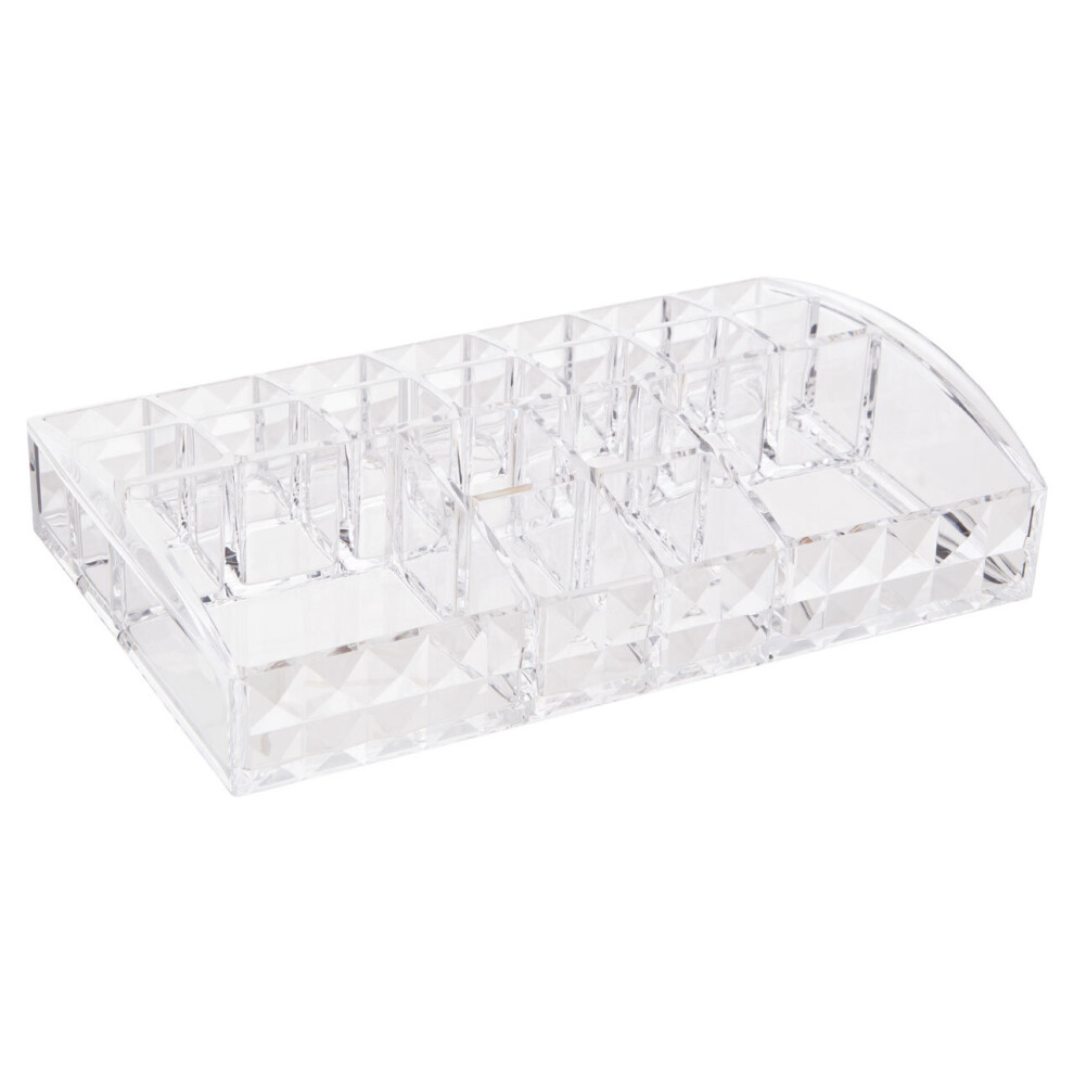 Premier Housewares Cosmetic Organiser With 20 Compartments  Clear Diamond Multipurpose Storage Statement Piece for Dresser / Bathroom With Rotating Ba