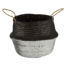 Premier Housewares Medium Natural Silver/Black Seagrass Basket Decorative Storage Baskets With Handles For Daily Use Store Clothes Shoes And Bags