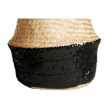 Premier Housewares Small Natural Silver/Black Seagrass Basket Decorative Storage Baskets With Handles For Daily Use Store Clothes Shoes And Bags