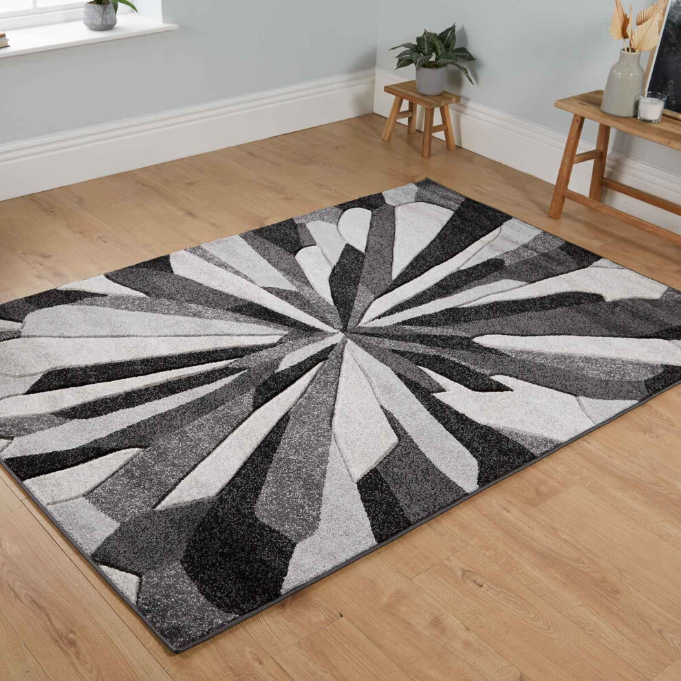 (Black / Grey, 60 x 120cm) Modern Abstract Multi Coloured Non Slip Area Rug