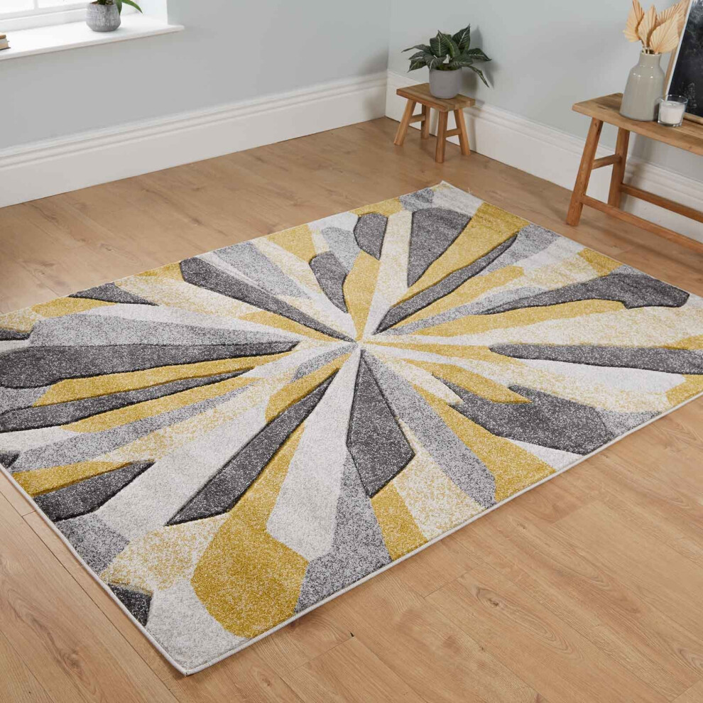 (Grey / Yellow, 60 x 120cm) Modern Abstract Multi Coloured Non Slip Area Rug