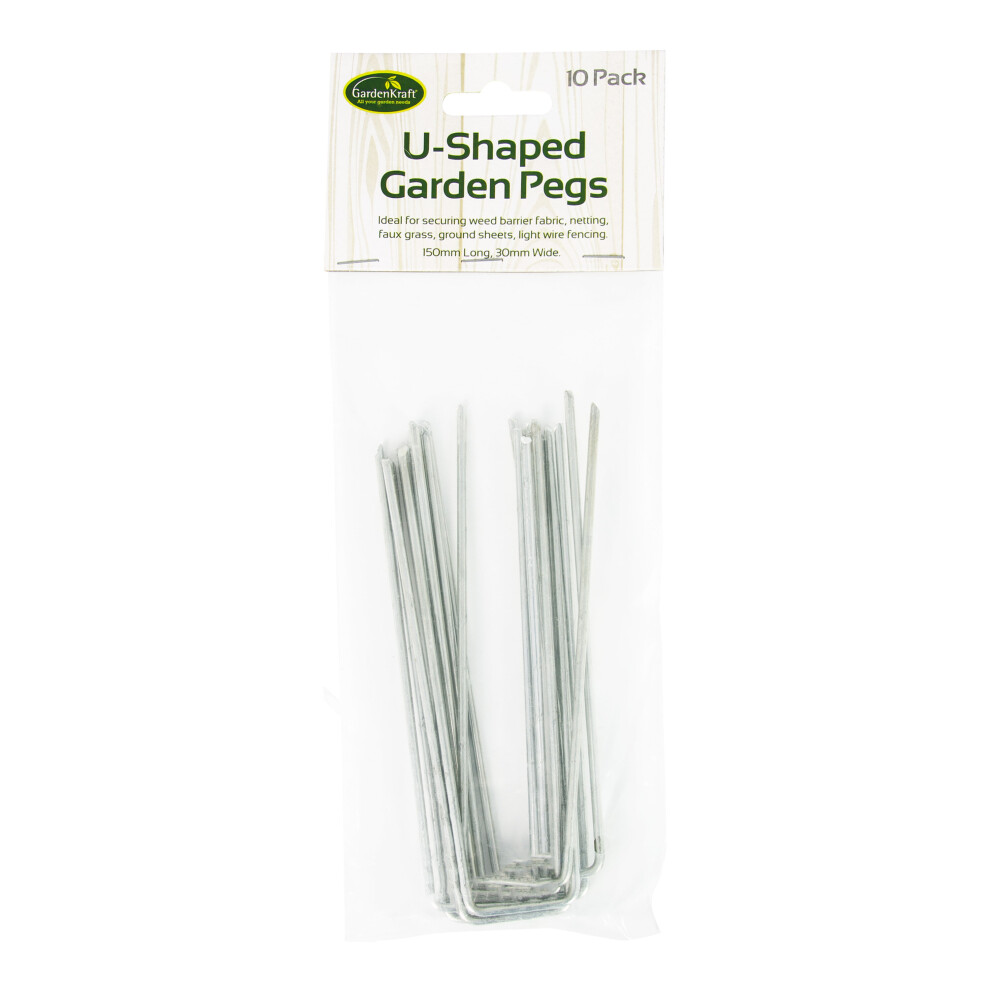 GardenKraft 26610 10-Pack Artificial Grass U-Pegs / Multi-Use Ground Pegs