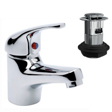 TDY006 Cloakroom Modern Chrome Basin Mixer Tap - Single Lever, Brass Body, 100mm Spout, Slotted Waste Included
