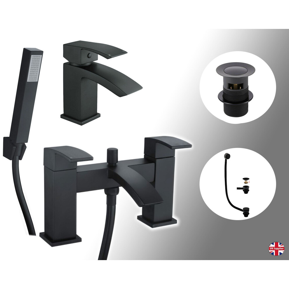Bath Tap Mixer Set Bath Shower Mixer Basin Mixer Bath Clicker Waste Matt Black 5060651455715