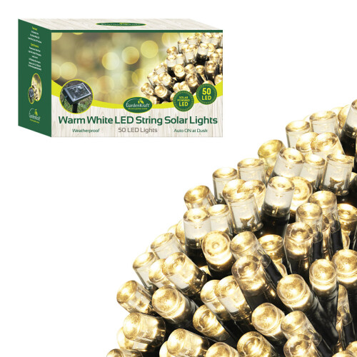 GardenKraft 17460 50 Warm White Solar Powered Outdoor LED String Lights