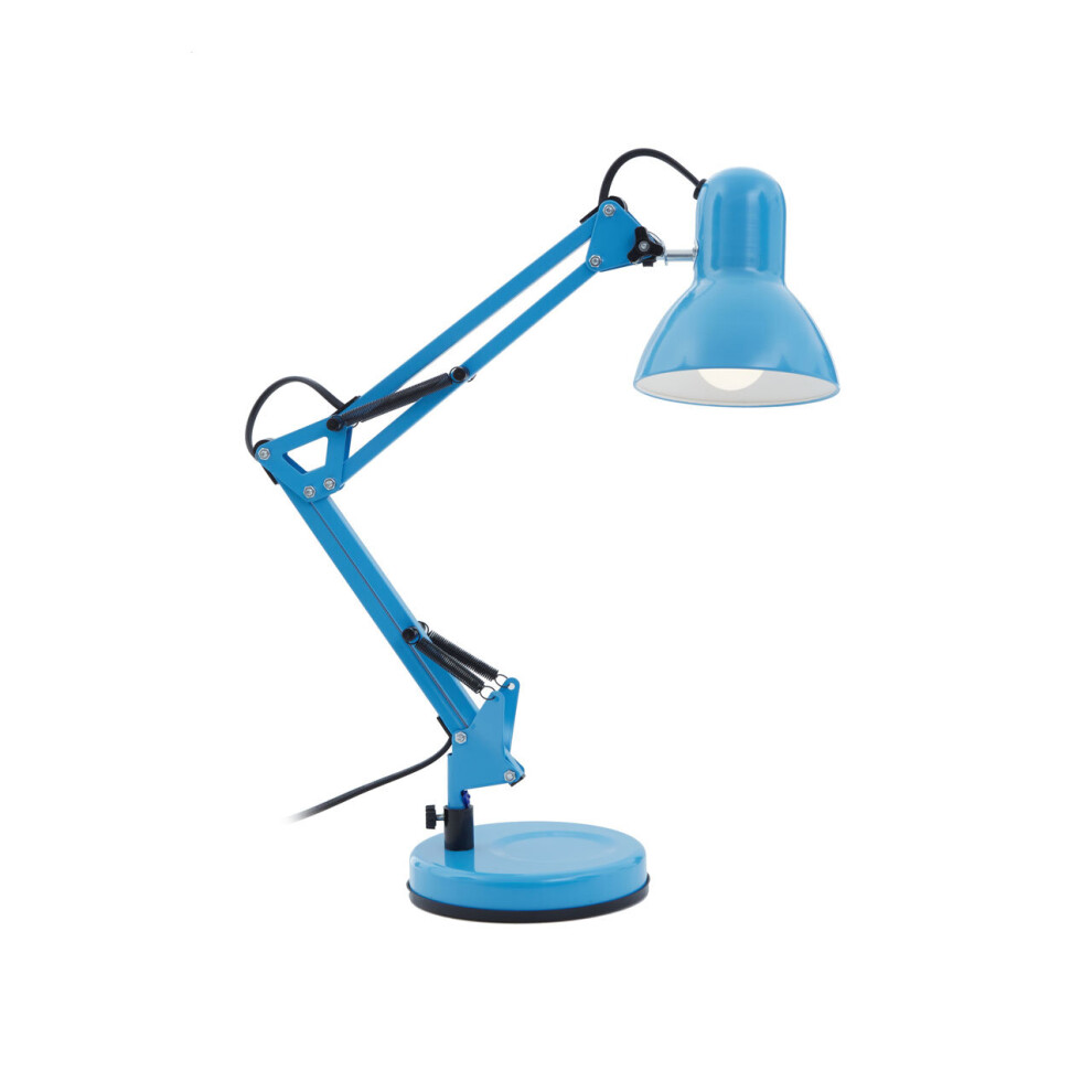 Studio Blue Metal Desk Lamp, Adjustable Anglepoise Design Tall Table Lamps, Contemporary Blue Desk Lamp
