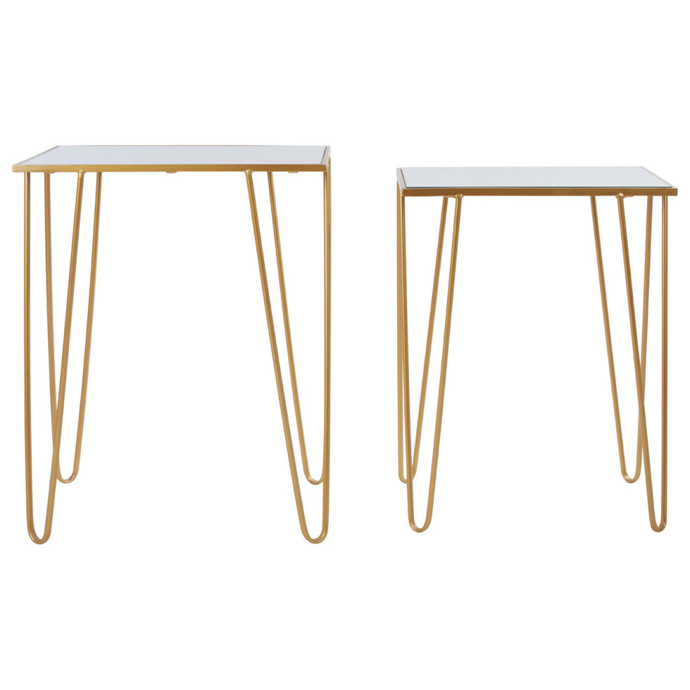 Premier Housewares Set Of 2 Rectangular Bedside Table For Lamp Mirror Tops With Gold Finish Tables For Living Room Modern Metal Frame Table For Sides