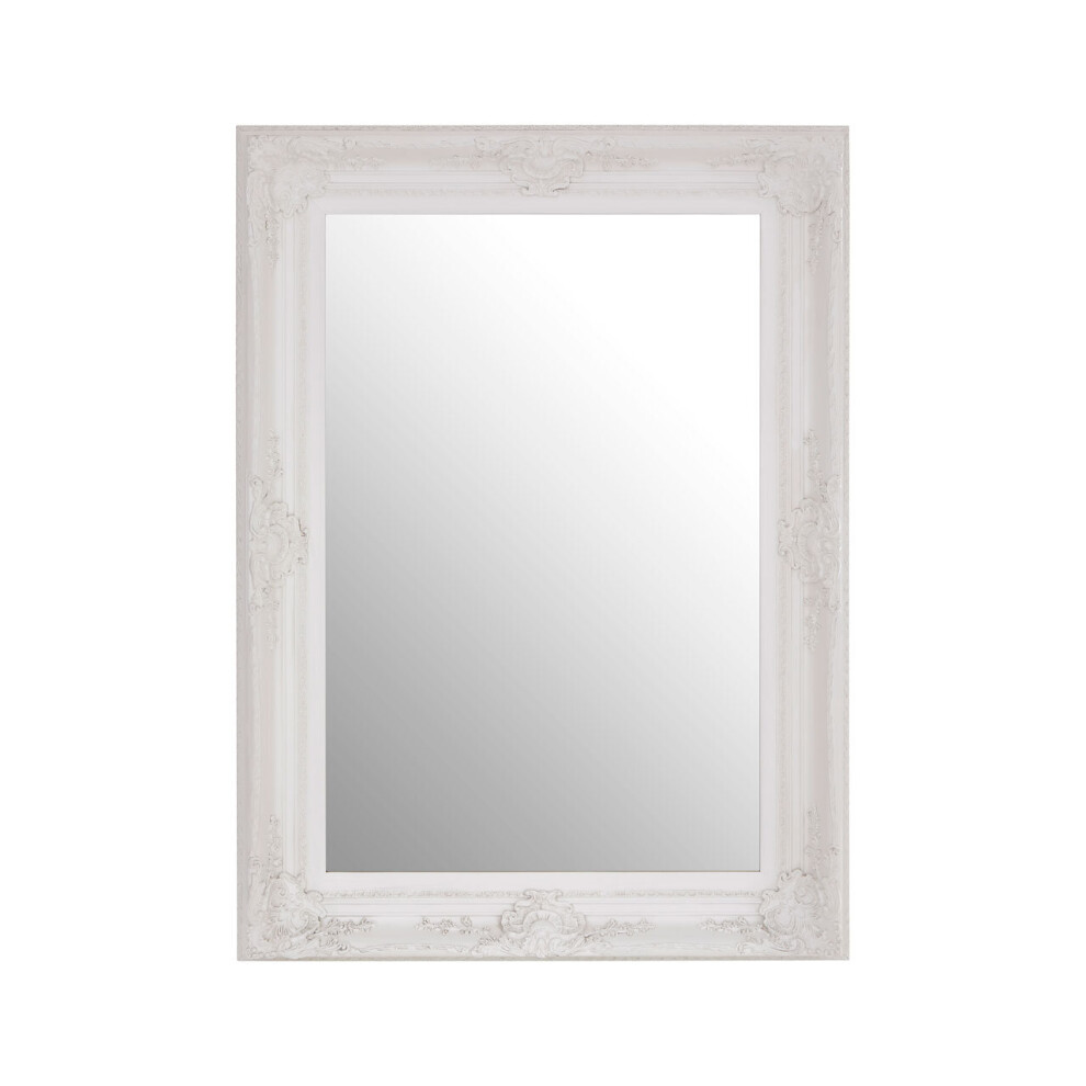 Premier Housewares Wall Mirror / Mirrors For Garden / Bathroom / Living Room With Carving Rectangular Frame / White Finish Wall Mounted Mirrors