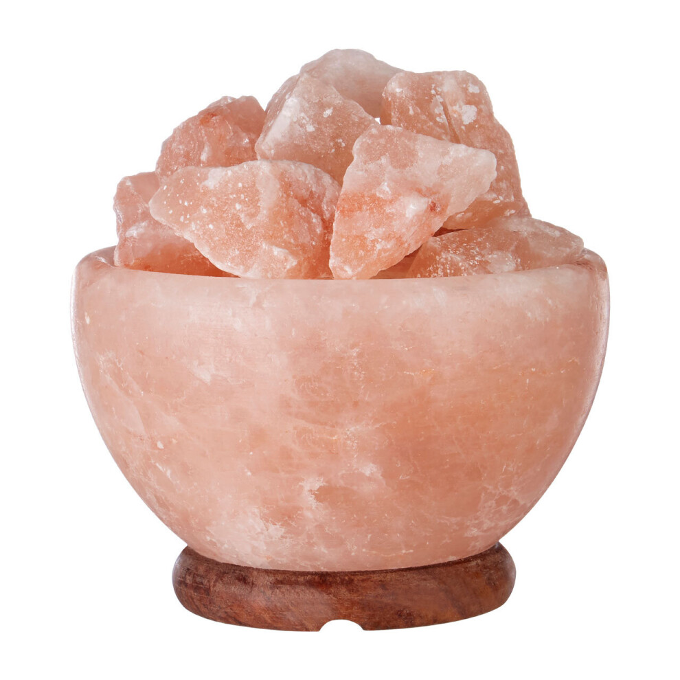 Premier Housewares Bowl Salt Lamp with EU Plug Himalayan Rock Salt Lamp Bedroom Lamp Wooden Base Therapeutic Aesthetically Pleasing 17 x 17 x 15