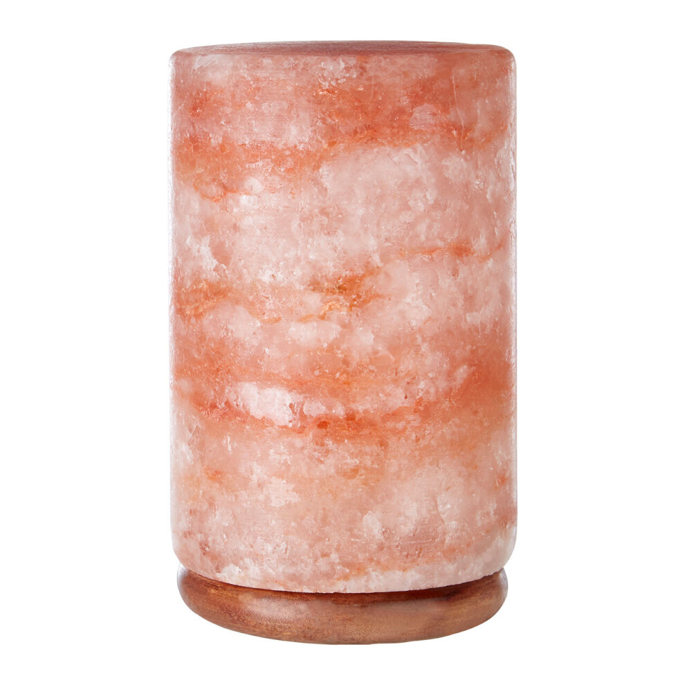 Premier Housewares Cylinder Salt Lamp with EU Plug Himalayan Rock Salt Lamp Bedroom Lamp Wooden Base Therapeutic Aesthetically Pleasing 11 x 11 x 22