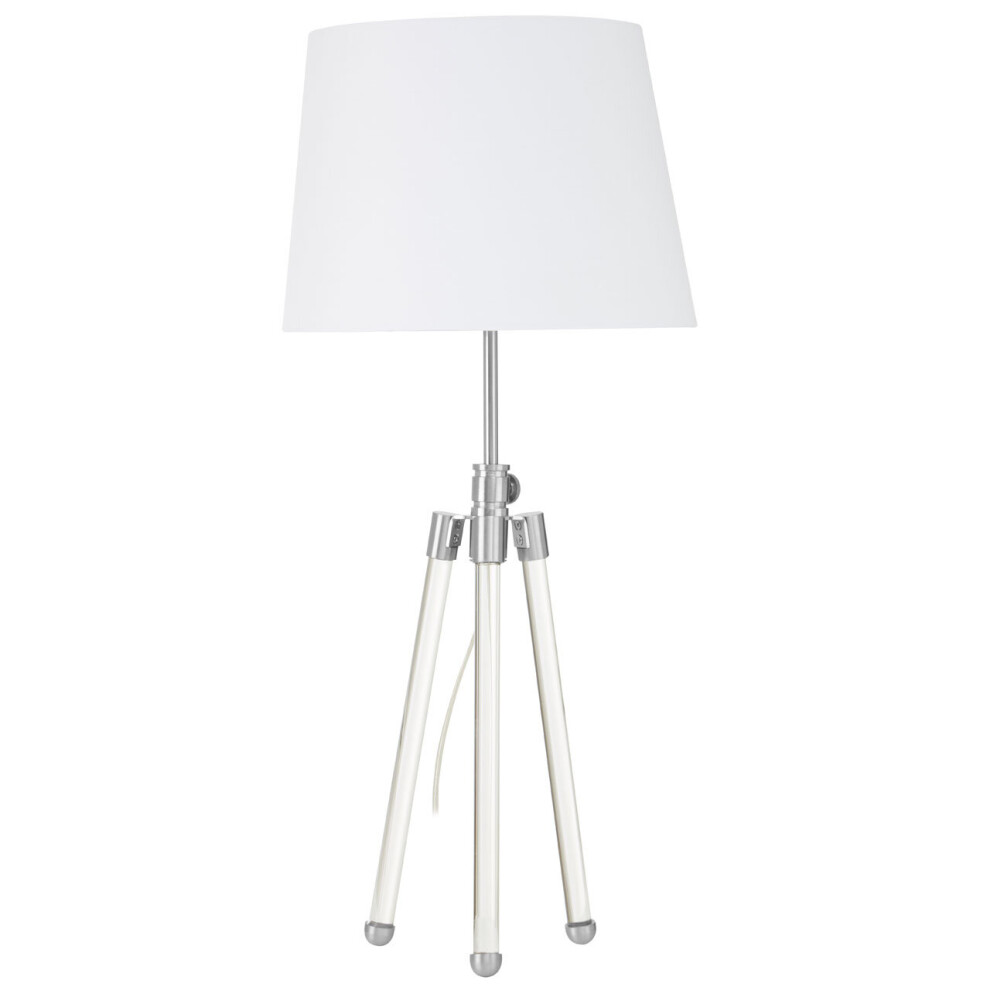 Premier Housewares Nickel Finish Table Lamp Three-Legged With Ball Feet And Shade Adjustable Height Chic And Contemporary W33 X D33 X H72cm White