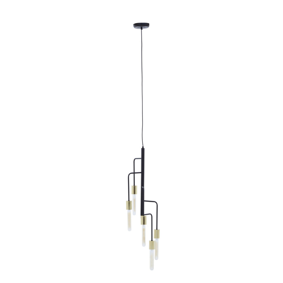 Premier Housewares Ceiling Lights Black Finish gold and black Pendant Light With 5 Tubular Bulbs Antique Ceiling Lighting Contemporary Pendant Hanging