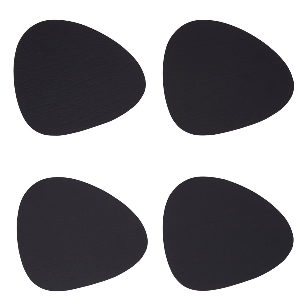 Premier Housewares Coasters Pebble Mat Leather Table Mats Set Of 4 W12 X D11 X H1cm Black