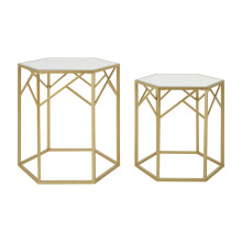 Premier Housewares Set Of 2 Round Bedside Table For Lamp Mirror Tops With Gold Finish Tables For Living Room Modern Metal Frame Table For Sides