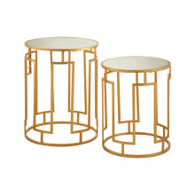 Premier Housewares Set Of 2 Round Bedside Table For Lamp Mirror Tops With Gold Finish Tables For Living Room Modern Metal Frame Table For Sides