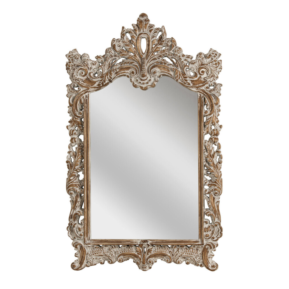 Premier Housewares Extravagant Style Dusty White Finish Wall Mirror For Bedroom / Hallway / Living Room  Luxurious and Fancy Antiquated Look