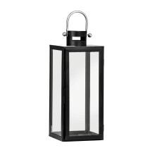 Premier Housewares Glass Lantern with Black Metal Frame - Indoor/Outdoor Christmas Lantern with Rope Handle, W18 x D17 x H41 cm
