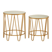 Premier Housewares Set Of 2 Round Bedside Table For Lamp Mirror Tops With Gold Finish Tables For Living Room Modern Metal Frame Table For Sides
