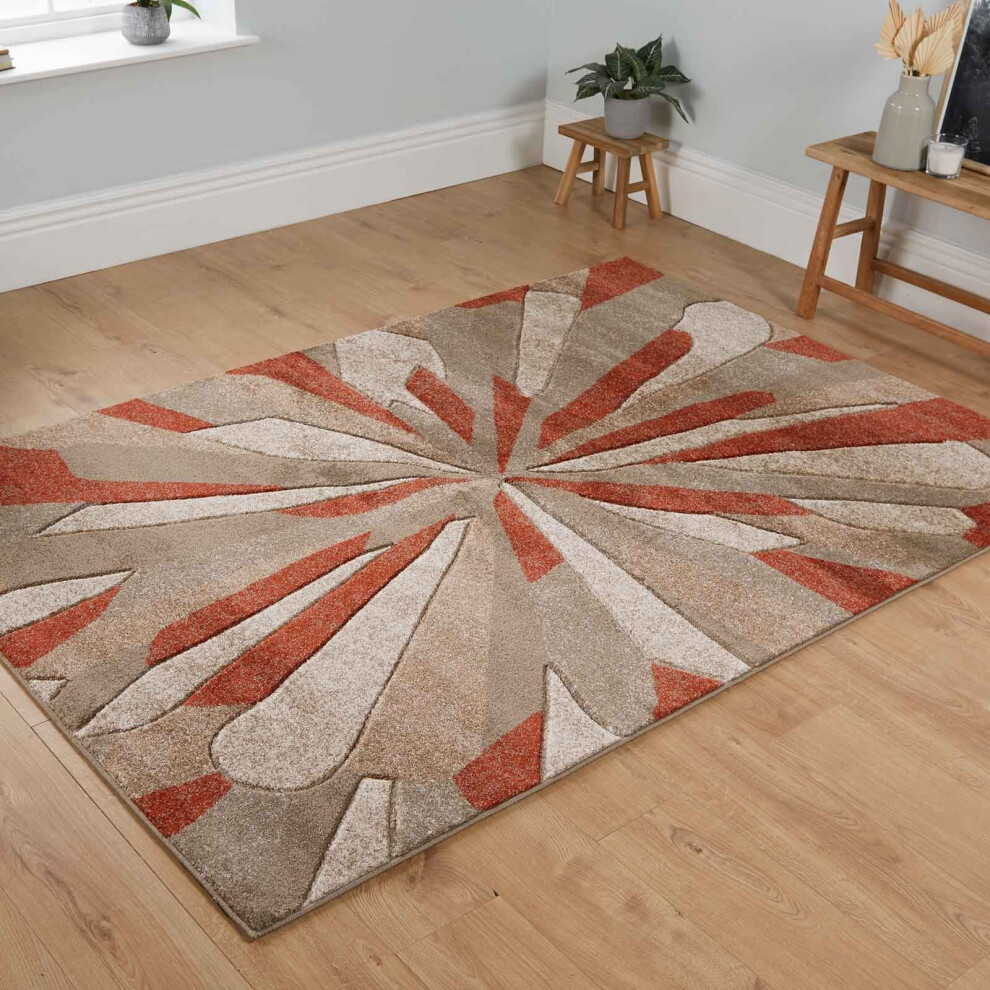 (Beige / Terracotta, 80 x 150cm) Modern Abstract Multi Coloured Non Slip Area Rug