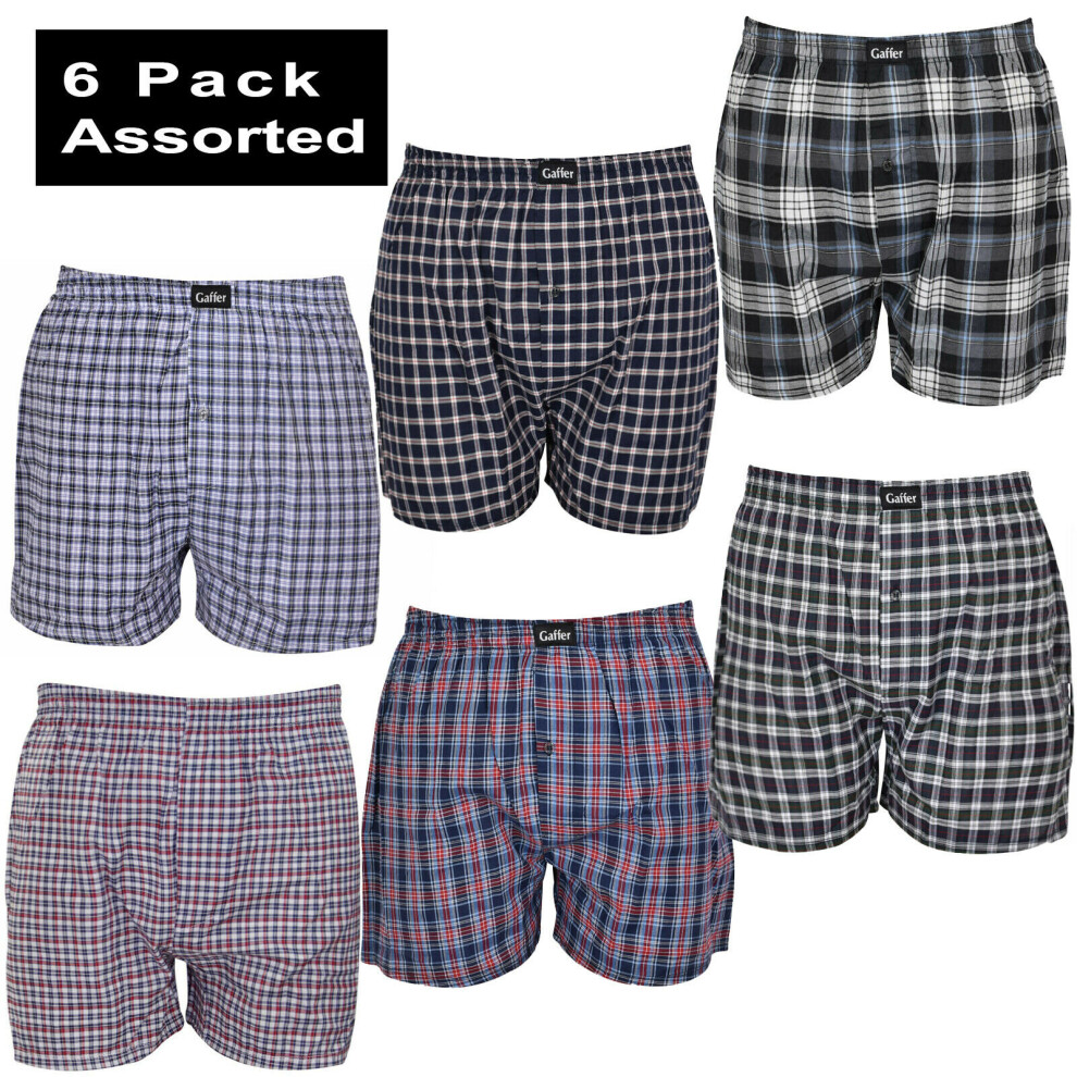 (M) Gaffer Mens Boxers Check Woven 6 Pack Assorted