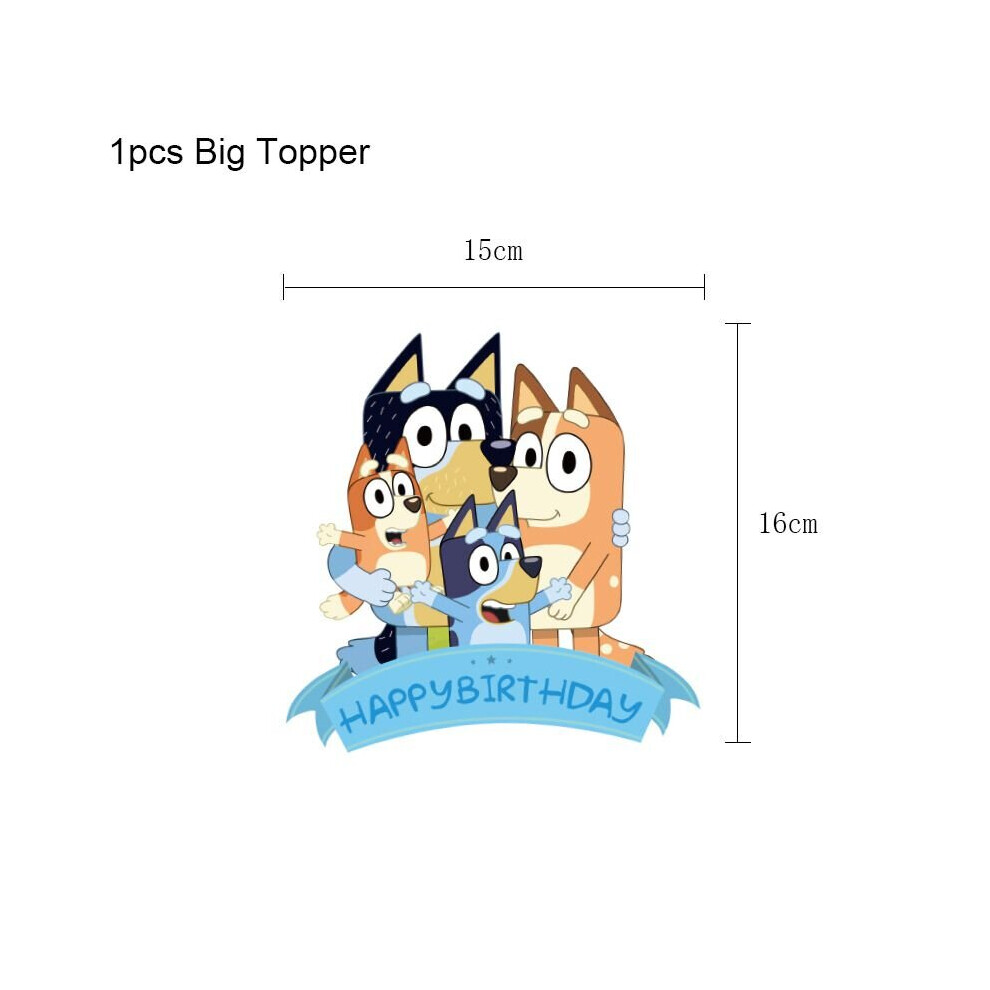 (1pcs-Big Topper) Bluey Theme Birthday Party Disposable Tableware Balloon Banner Cup Napkin Happy Birthday for Kids
