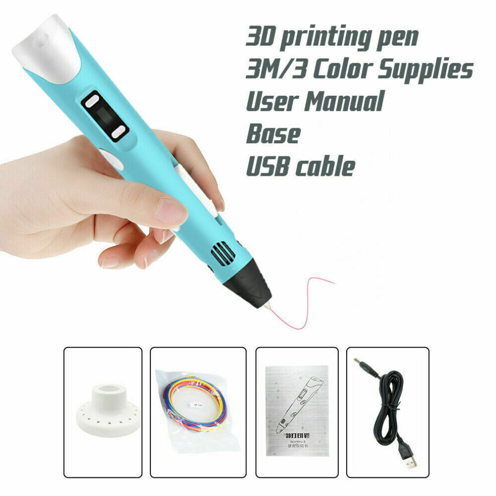 (Blue) Drawing Pen 3D Print Pen Set +LCD Screen +Free PLA Filaments +USB Xmas Gift Christmas Gifts