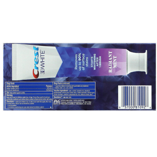 Crest Crest, 3D White, Fluoride Anticavity Toothpaste, Radiant Mint, 2 Pack 1