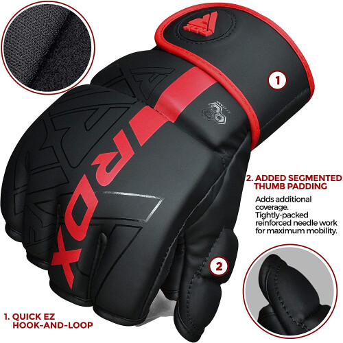 (Large, Red) RDX MMA Gloves for Grappling and Sparring 1