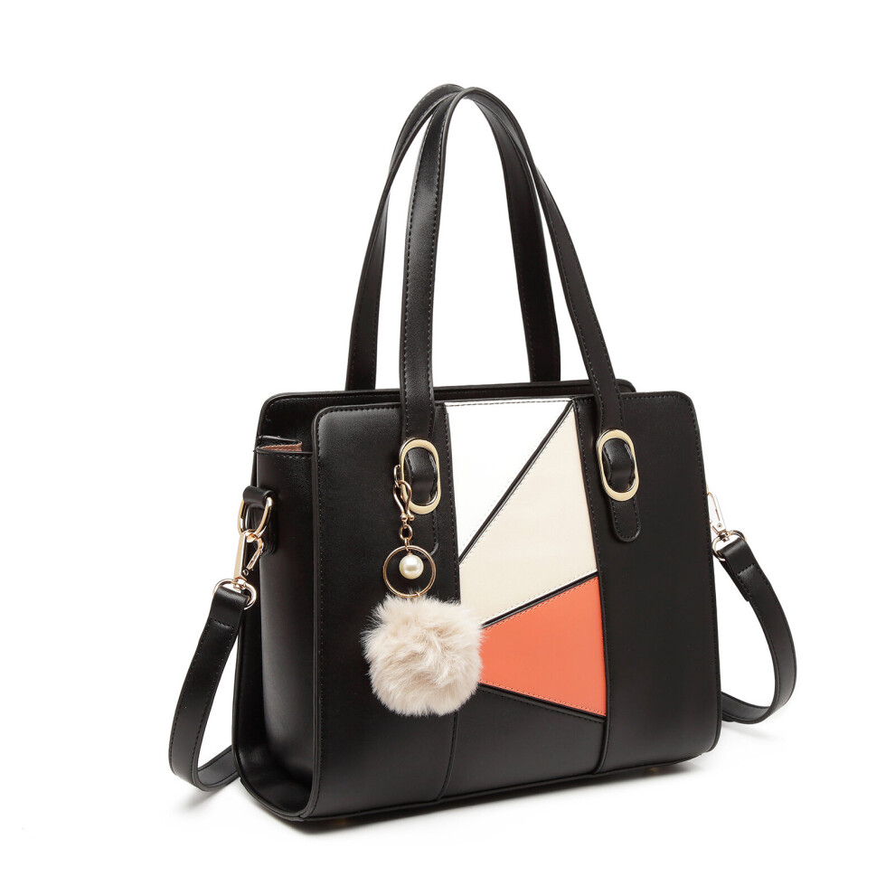 (Black) Miss Lulu LG2051 Colour Block Cross-Body Handbag