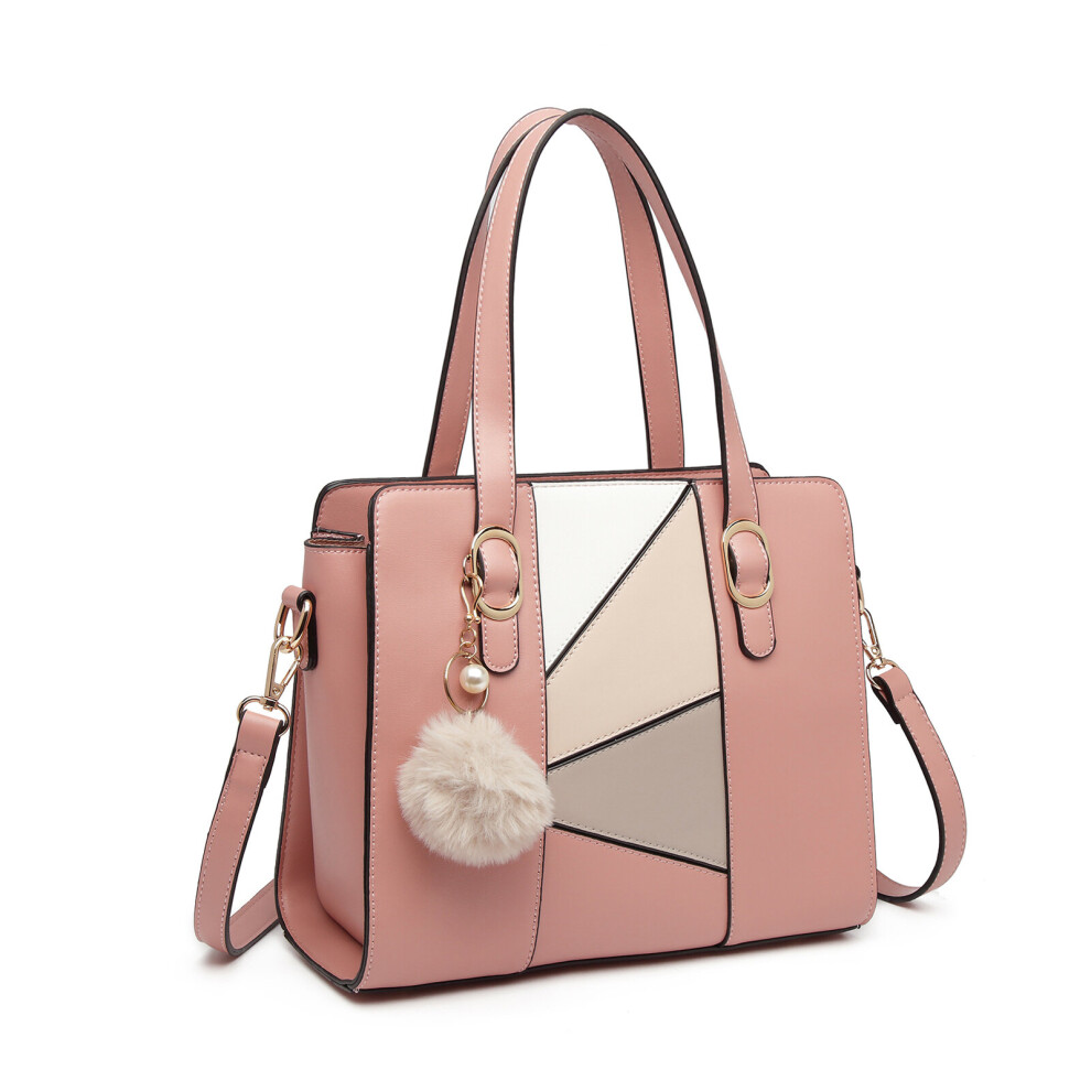 (Pink) Miss Lulu LG2051 Colour Block Cross-Body Handbag