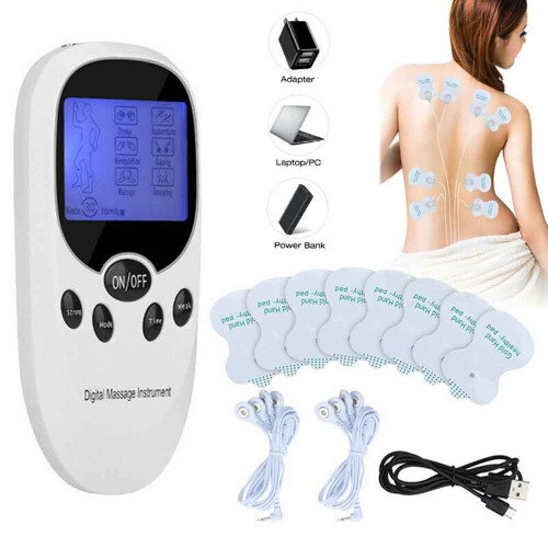 8-Pad TENS Massager with 6 Modes, 11 Intensity Levels, Portable Backlit LCD, 4-Part Therapy
