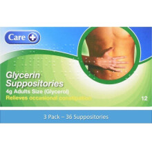 Care Glycerin 4g Adult Suppositories - Pack of 3 (12 per pack)