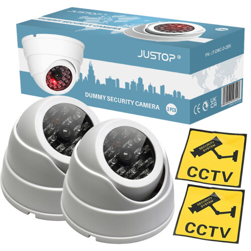 2 x Dummy CCTV Cameras White Dome Security Camera With Red LED 1