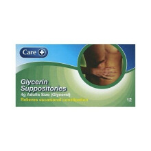 (Care Glycerin 4g 12 Adults Suppositories - Pack of 12) Care Glycerin 4g 12 Adults Suppositories