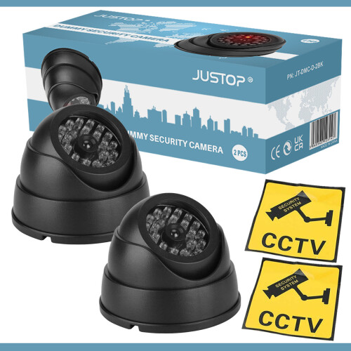 2 x Black Dome Dummy CCTV Cameras Security Cam With Red LED 1