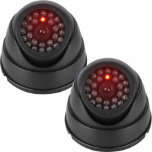 2 x Black Dome Dummy CCTV Cameras Security Cam With Red LED