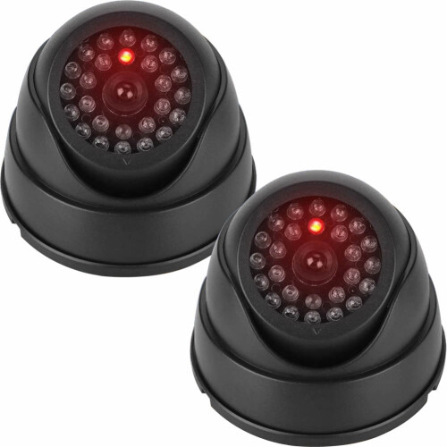 2 x Black Dome Dummy CCTV Cameras Security Cam With Red LED