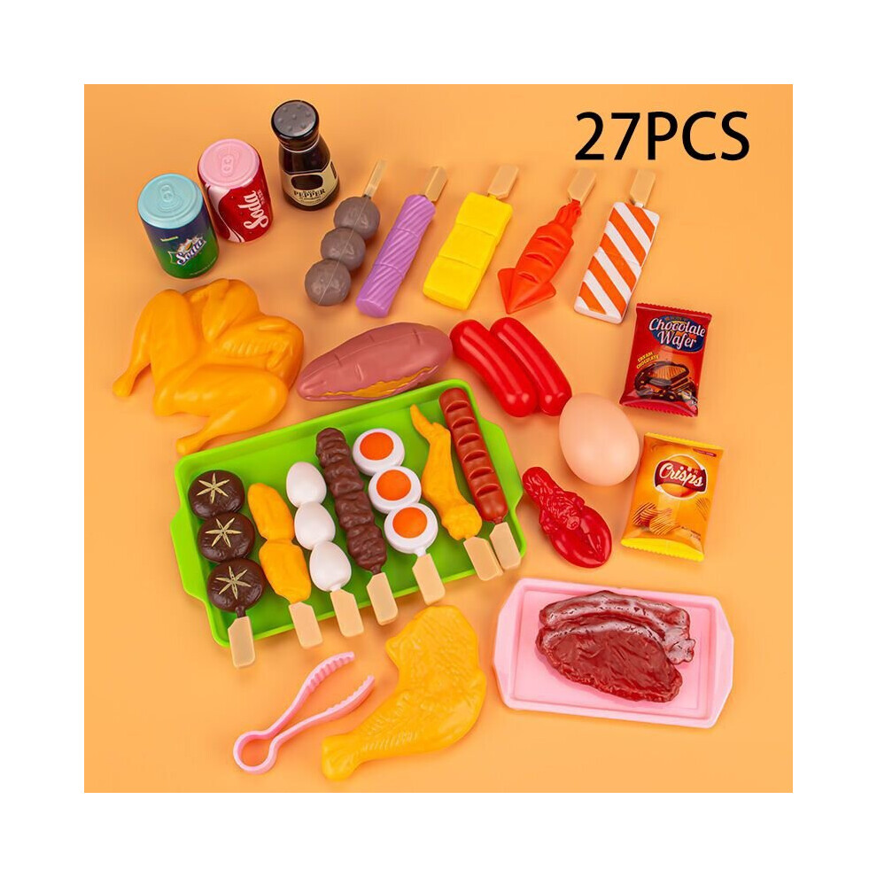 (Simulated Food 27Pcs) Barbecue Pretend Play Food Kids Toy Set House Simulation Kitchen Food Assembling