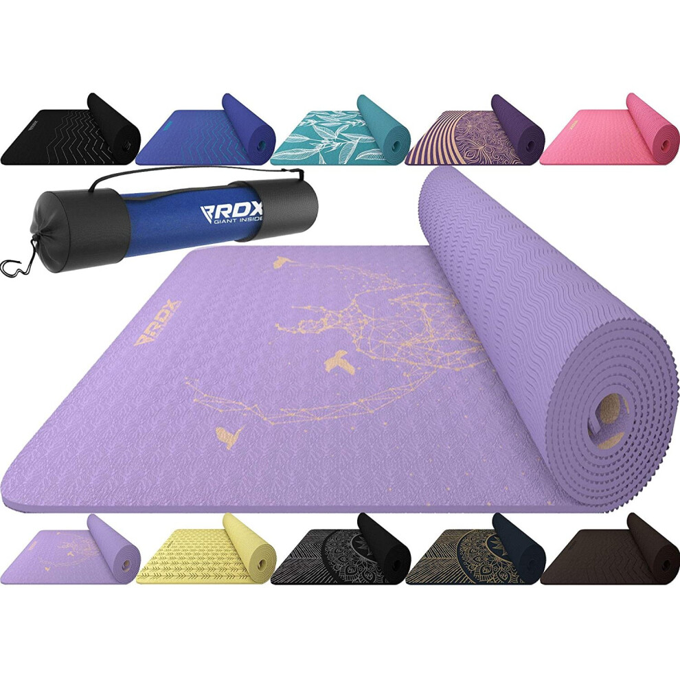 (Design 2) RDX Yoga Mat TPE 6mm Thick with Straps & Carry bag