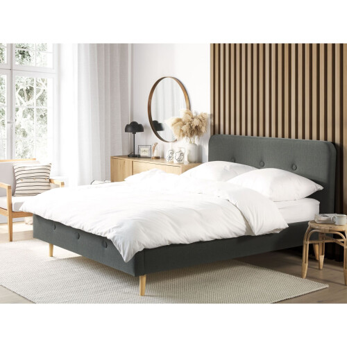 Beliani Fabric Double Bed Grey RENNES 1