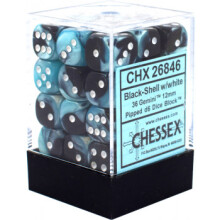 Chessex CHX26846 Dobbelstenen-Gemini: 36D6 Zwart-Shell/Wit Set