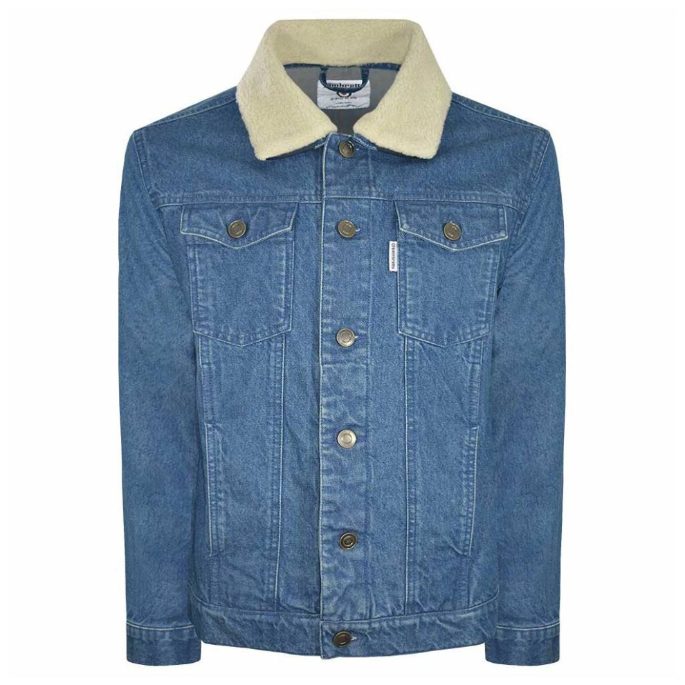 (Large) Lambretta Sherpa Collar Denim Jacket - Blue