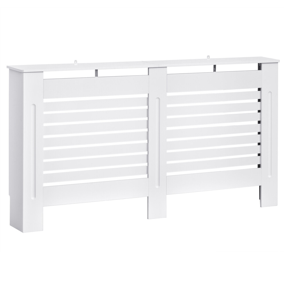 HOMCOM White Painted Radiator Cover Wooden Cabinet Horizontal Slats Modern Style