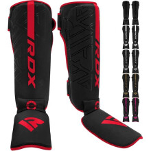 (Red, Medium) RDX Shin Guards for Kickboxing, Muay Thai