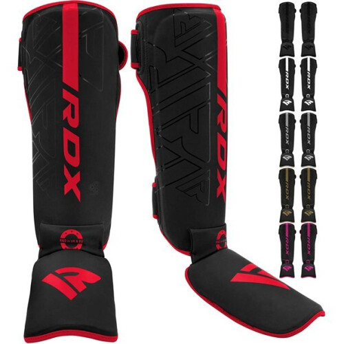(Red, Large) RDX Shin Guards for Kickboxing, Muay Thai