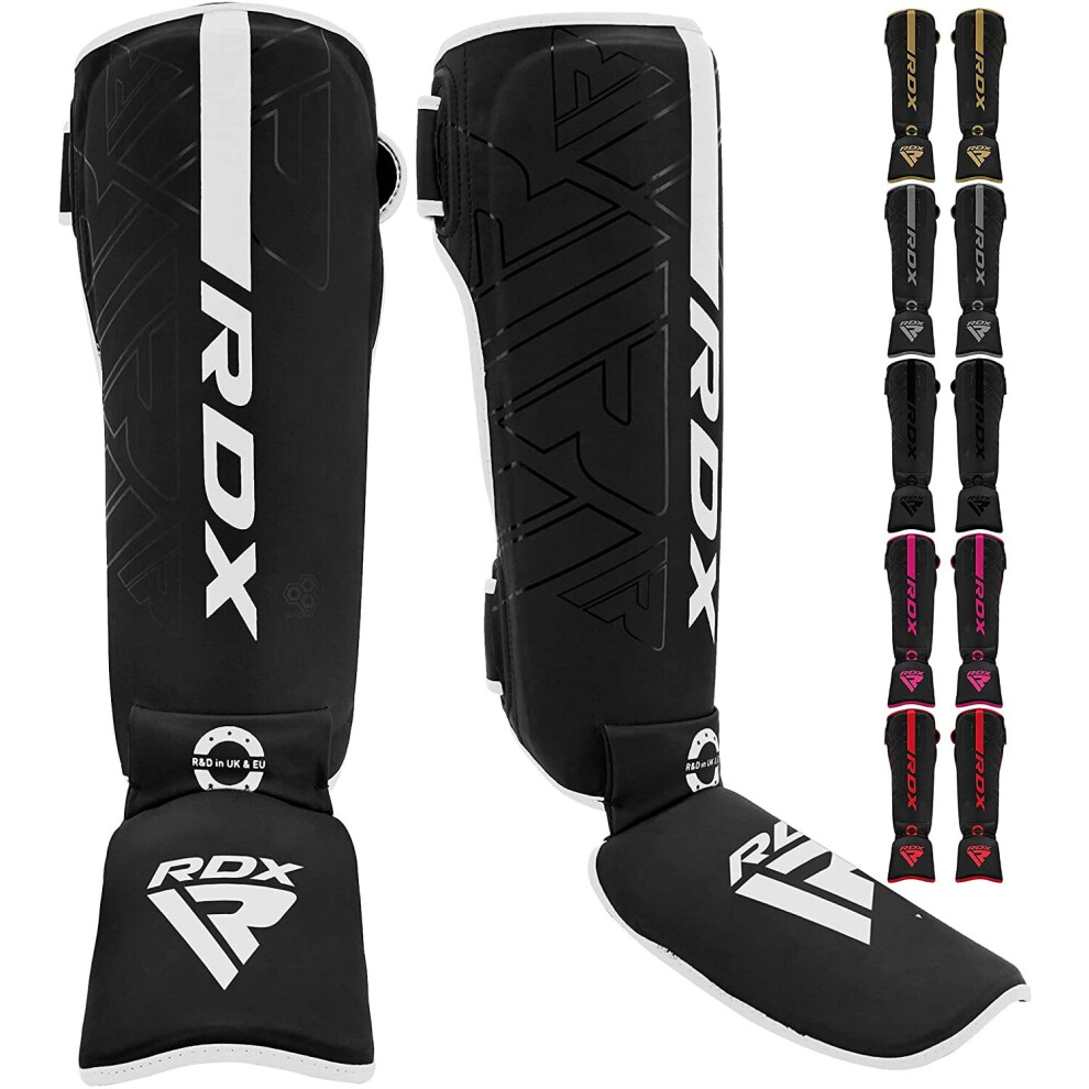 (White, Medium) RDX Shin Guards for Kickboxing, Muay Thai